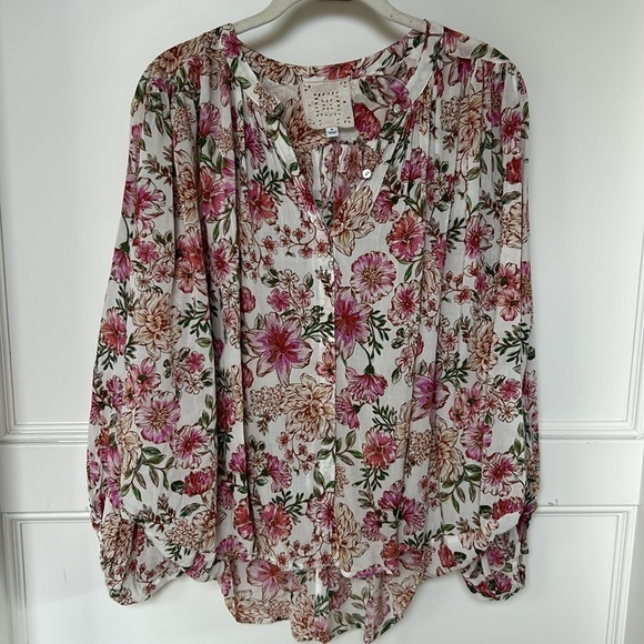 JOHNNY WAS ISLA BUTTON DOWN SHIRT Boho Peasant Floral size Medium - Picture 4 of 14